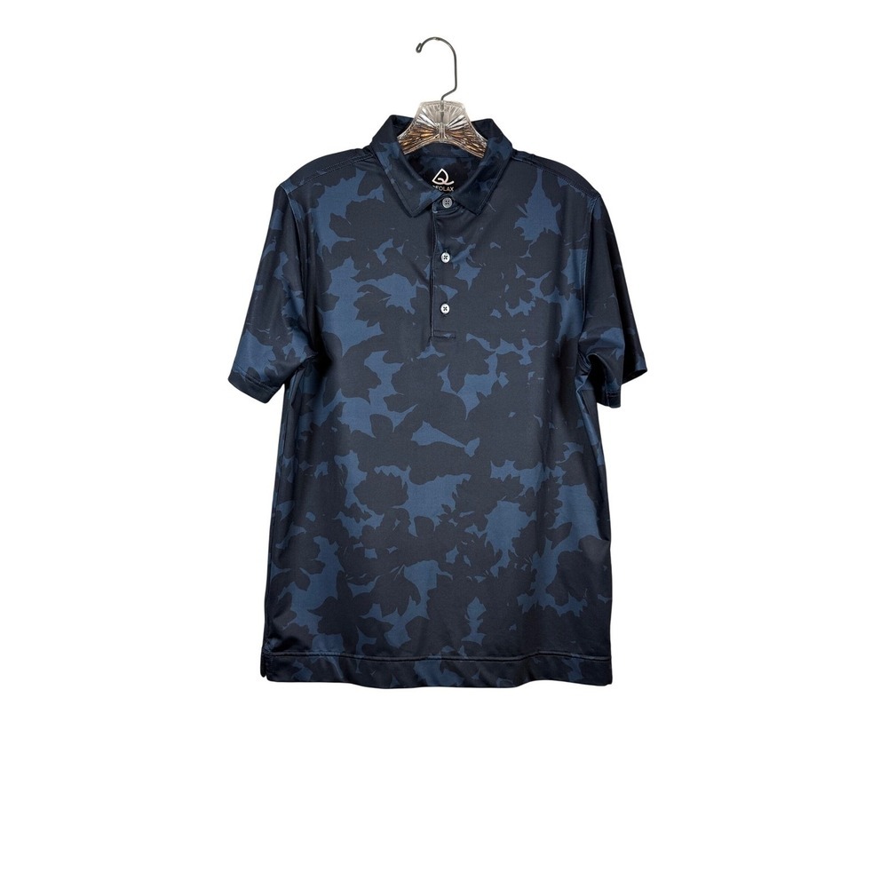 DEOLAX Performance Golf Polo, Floral/Camo Sketch Print, Navy/Blue, Size Small